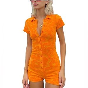 orange button-down romper